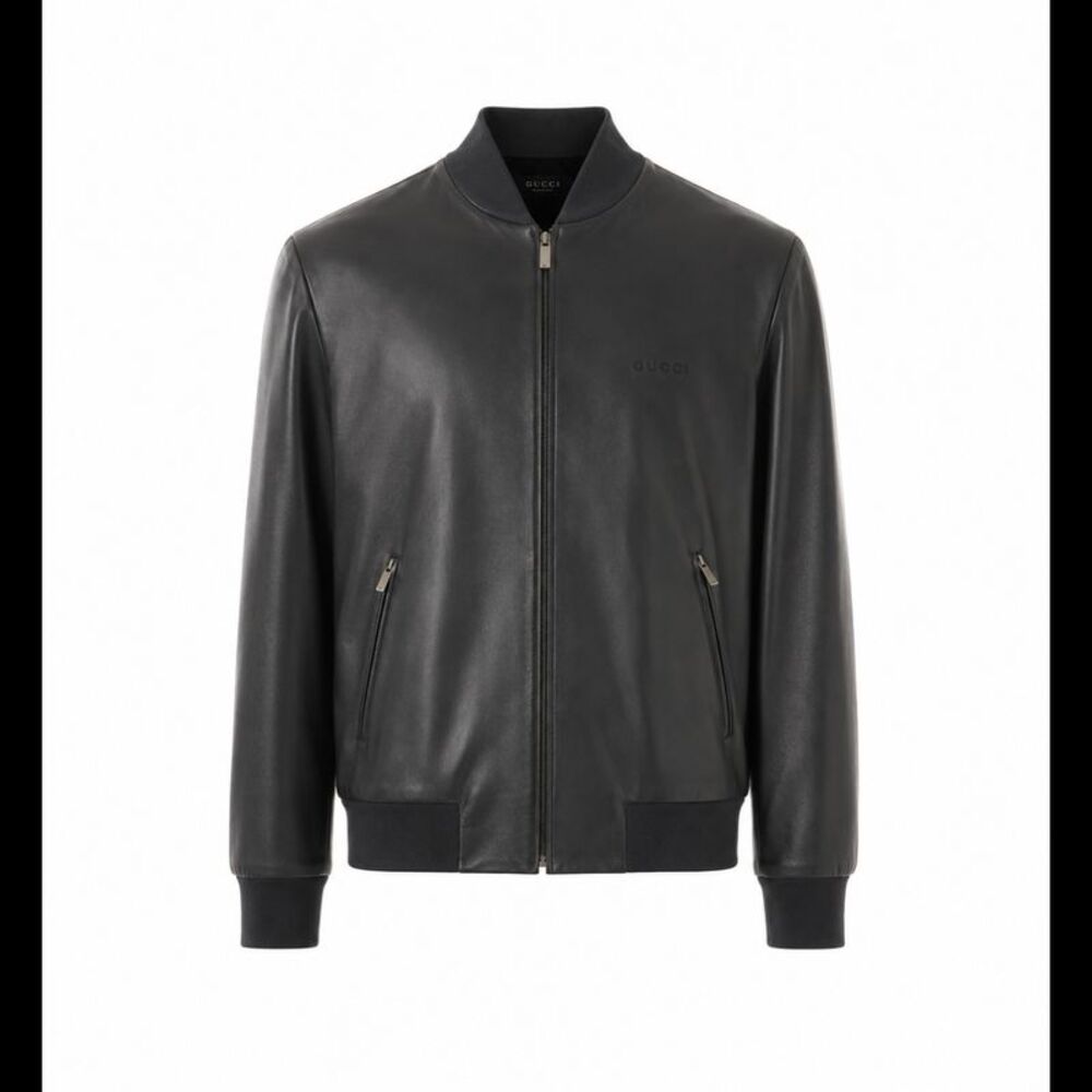 Gucci Men Gucci Logo Leather Bomber